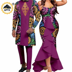 Dashiki African Couple Wedding Set – Women’s Mermaid Dress & Matching Men’s Bazin Riche Shirt and Pants - Free Delivery Worldwide only at Flexi Africa