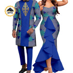 Dashiki African Couple Wedding Set – Women’s Mermaid Dress & Matching Men’s Bazin Riche Shirt and Pants - Free Delivery