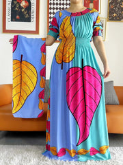 Dashiki Cotton Floral Print Dress for Women - Vibrant Tie-dye Design, Short Sleeves - Flexi Africa - www.flexiafrica.com