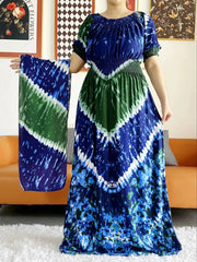 Dashiki Cotton Floral Print Dress for Women - Vibrant Tie-dye Design, Short Sleeves - Flexi Africa - www.flexiafrica.com