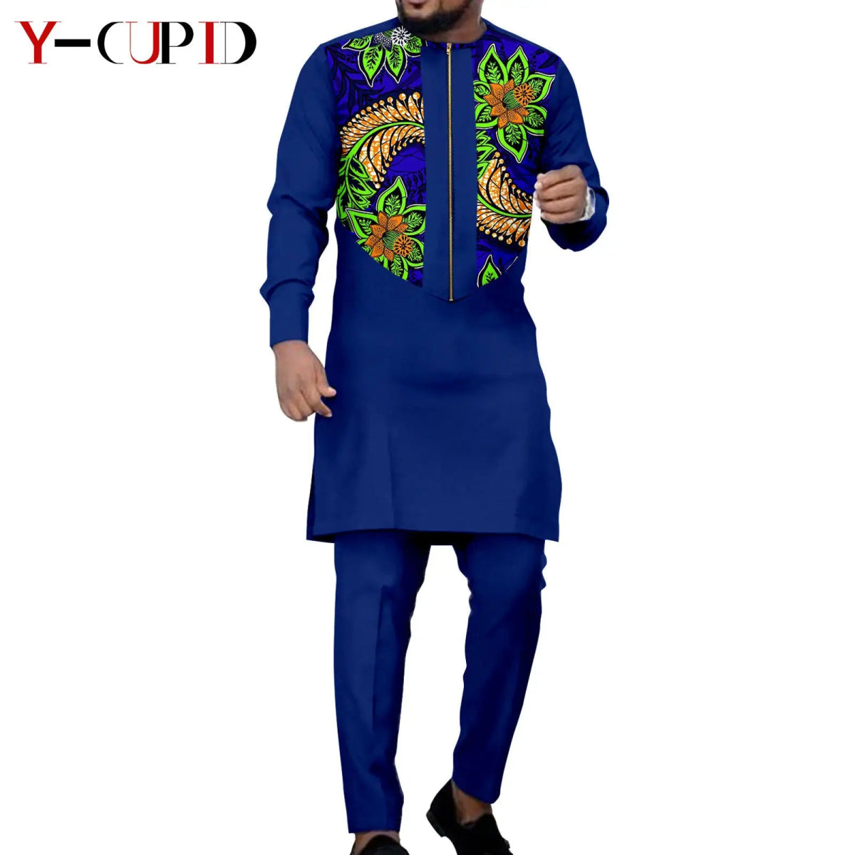 Dashiki Couple Outfit Set – Women’s African Dress with Men’s Bazin Riche Top and Pants for Special Occasions - Free Delivery Worldwide only at Flexi Africa