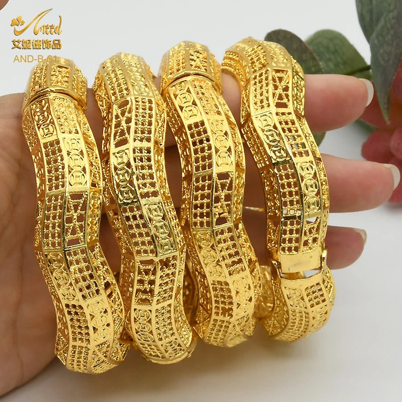 Designer African Bracelet: 24K Gold-Colored Bangles for Women, Luxury Wedding Jewelry - Flexi Africa - Flexi Africa offers Free Delivery Worldwide - Vibrant African traditional clothing showcasing bold prints and intricate designs