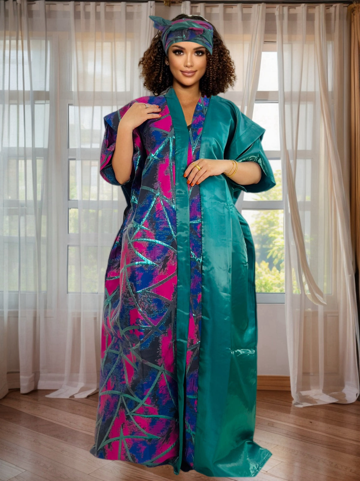 Elegant African Women’s Ethnic Dress – Jacquard Satin Finish