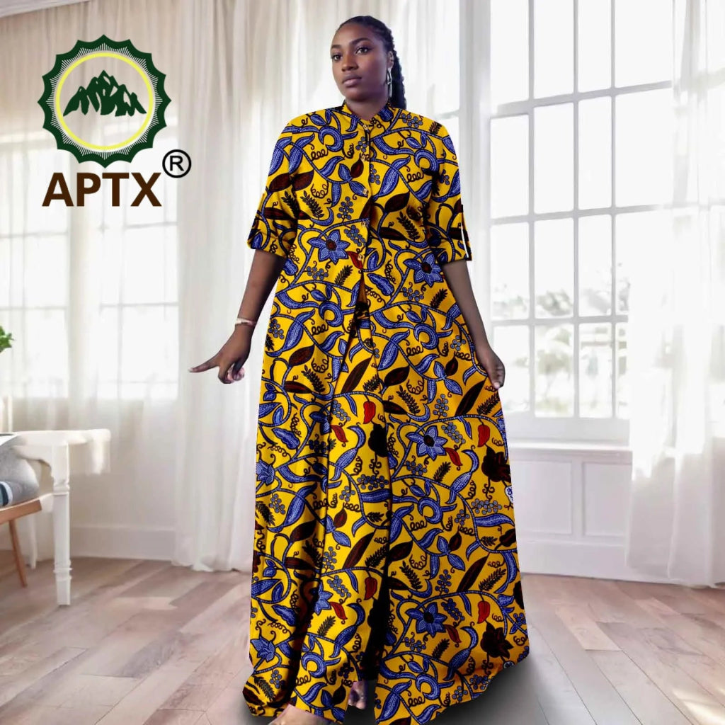 Elegant African Ankara 2 - Piece Set for Women – Floor - Length Dress, Long Coat & Pants Casual Suit - Free Delivery Worldwide only at Flexi Africa