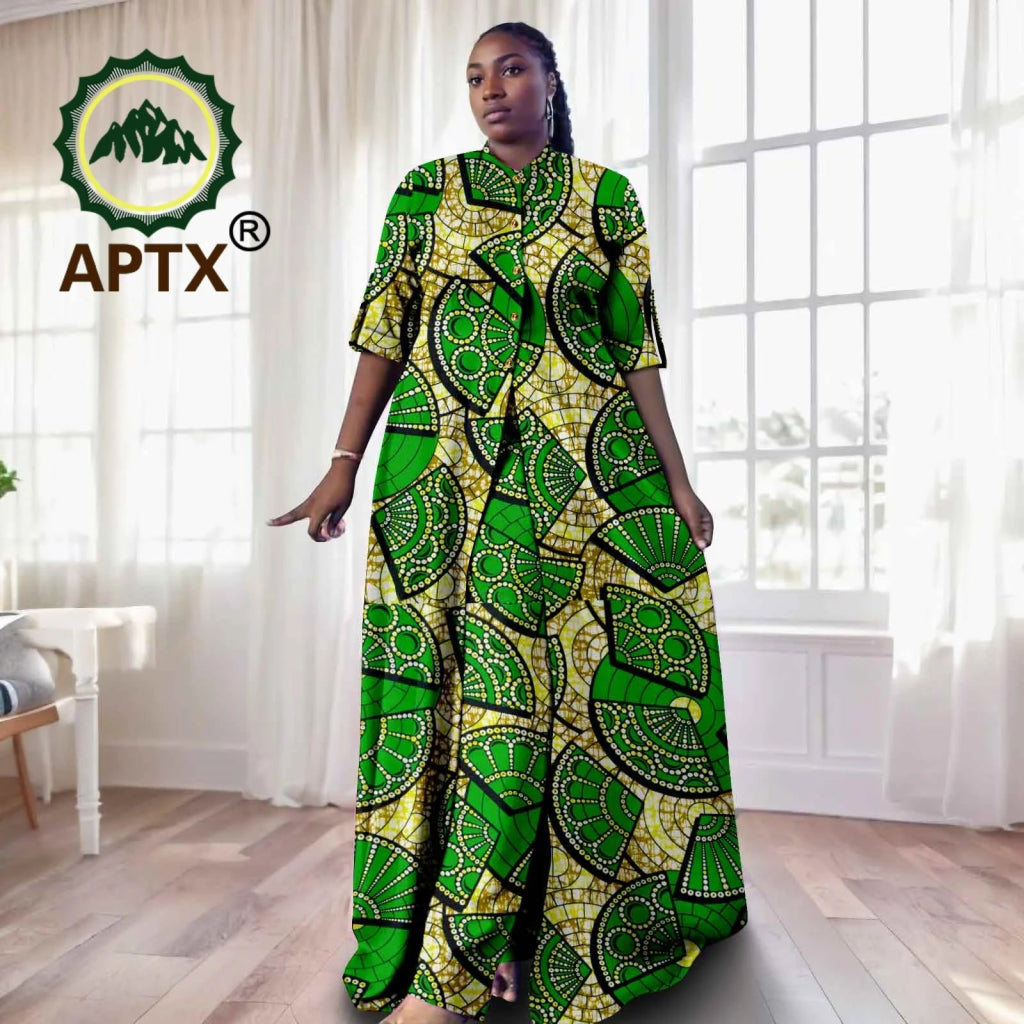 Elegant African Ankara 2 - Piece Set for Women – Floor - Length Dress, Long Coat & Pants Casual Suit - Free Delivery Worldwide only at Flexi Africa