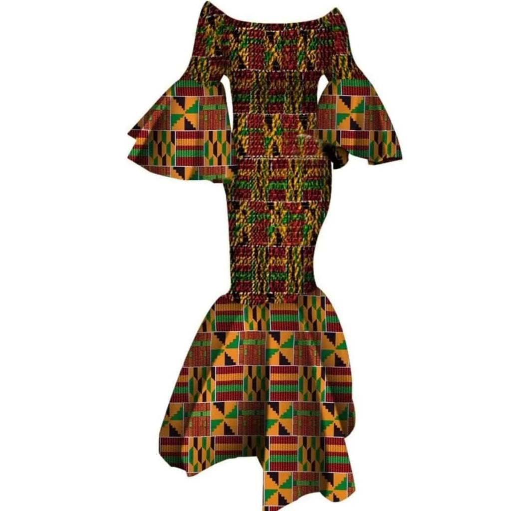 Elegant African Ankara Print Maxi Dress for Women with Ruffle Sleeves - Free Delivery Worldwide only at Flexi Africa