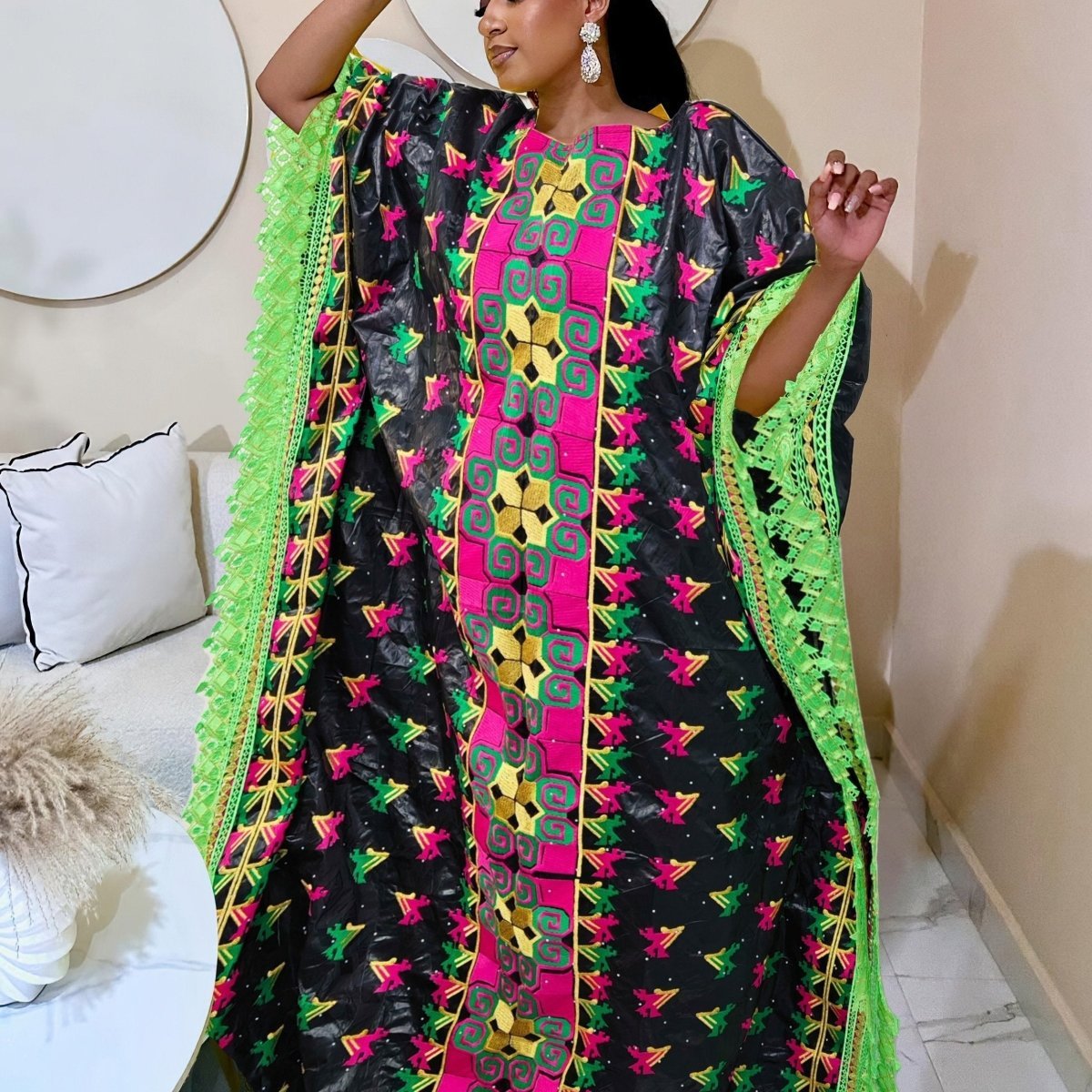 Elegant African Baizn Riche Boubou Dresses with Unique Embroidery and Stones for Nigerian Women’s Wedding and Party - Free Delivery Worldwide only at Flexi Africa