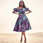 Elegant African Midi Dress – High - Waist Ankara Fashion Wear with Short Sleeves - Free Delivery Worldwide only at Flexi Africa