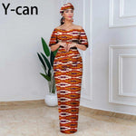 Elegant African Off - Shoulder Maxi Dress with Matching Headscarf & Earrings - Free Delivery Worldwide only at Flexi Africa