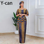 Elegant African Off - Shoulder Maxi Dress with Matching Headscarf & Earrings - Free Delivery Worldwide only at Flexi Africa