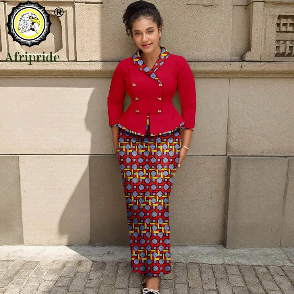 Elegant African Print 2PC Suit – Structured Blazer & High - Waisted Skirt - Free Delivery Worldwide only at Flexi Africa