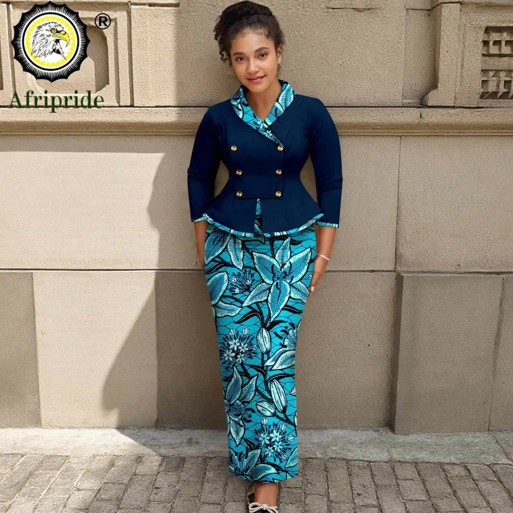 Elegant African Print 2PC Suit – Structured Blazer & High - Waisted Skirt - Free Delivery Worldwide only at Flexi Africa