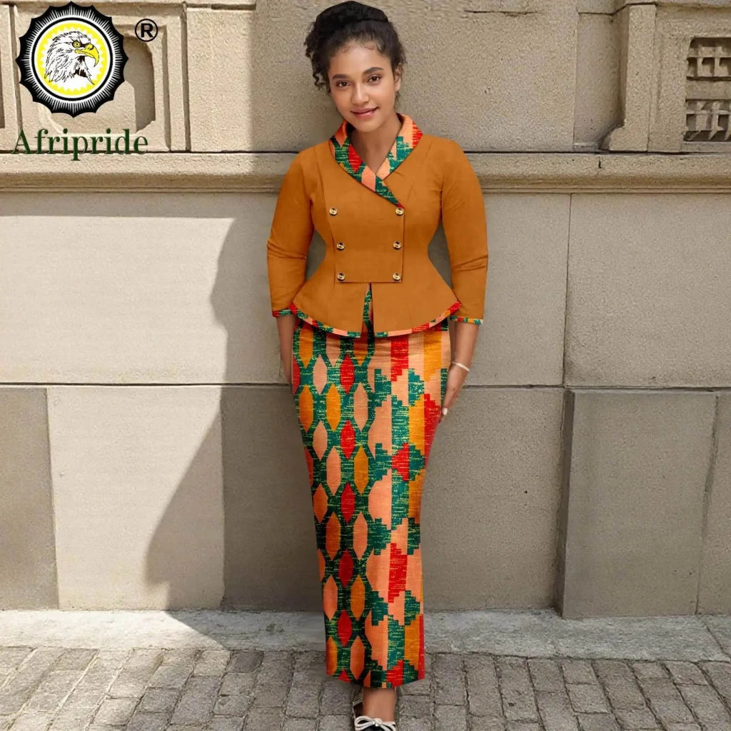 Elegant African Print 2PC Suit – Structured Blazer & High - Waisted Skirt - Free Delivery Worldwide only at Flexi Africa