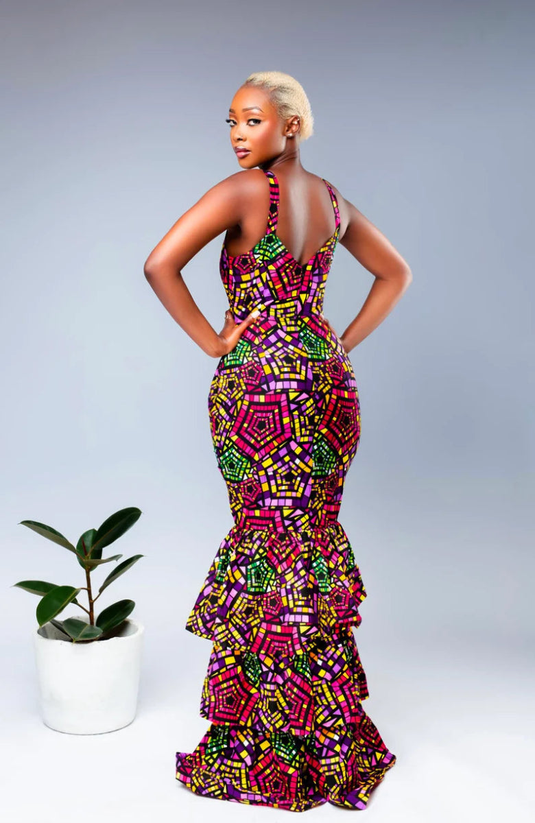 Elegant African Print Jemima Dress | Kente & Ankara Fashion - Free Delivery Worldwide only at Flexi Africa