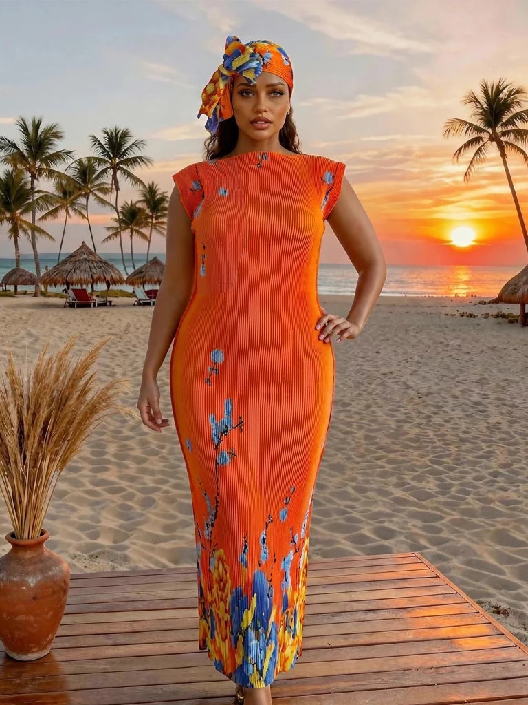 Elegant African Printed Silk Kaftan Abaya – Oversized Dress for Women - Free Delivery Worldwide only at Flexi Africa