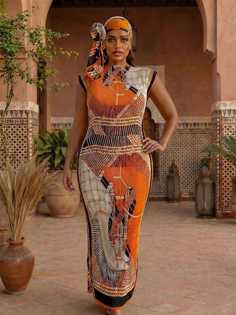 Elegant African Printed Silk Kaftan Abaya – Oversized Dress for Women - Free Delivery Worldwide only at Flexi Africa