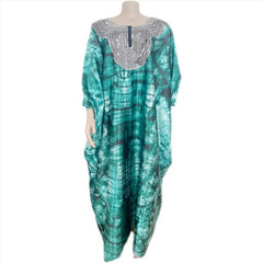 Elegant African Summer Dresses: 3/4 Sleeve Sequined Long Dress with a Touch of Muslim Abaya Influence - Flexi Africa