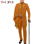 Elegant African Wedding Couple Outfits – Women's Slim Fit Mermaid Dress & Men's Bazin Riche Jacket Pant Set with Hat - Free Delivery Worldwide only at Flexi Africa