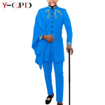 Elegant African Wedding Couple Outfits – Women's Slim Fit Mermaid Dress & Men's Bazin Riche Jacket Pant Set with Hat - Free Delivery Worldwide only at Flexi Africa