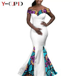 Elegant African Wedding Couple Outfits – Women's Slim Fit Mermaid Dress & Men's Bazin Riche Jacket Pant Set with Hat - Free Delivery Worldwide only at Flexi Africa