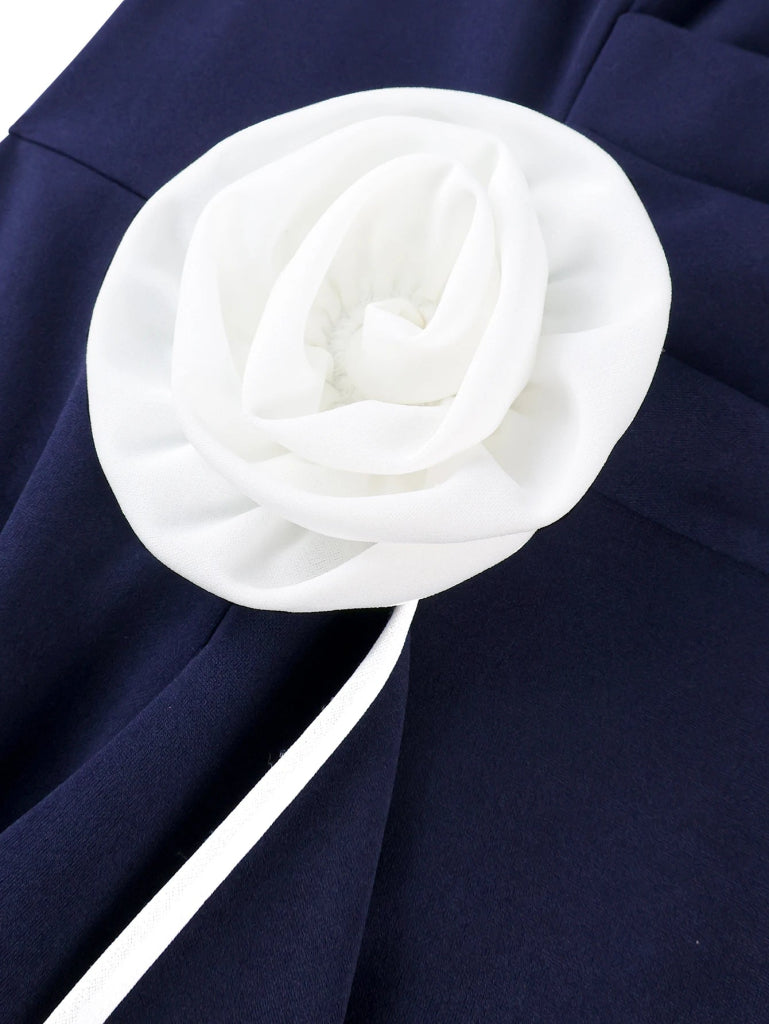 Elegant Colorblock Bodycon Church Dress — O‑Neck, Long Sleeve, 3D Flower Tiered Ruffles - Free Delivery Worldwide only at Flexi Africa