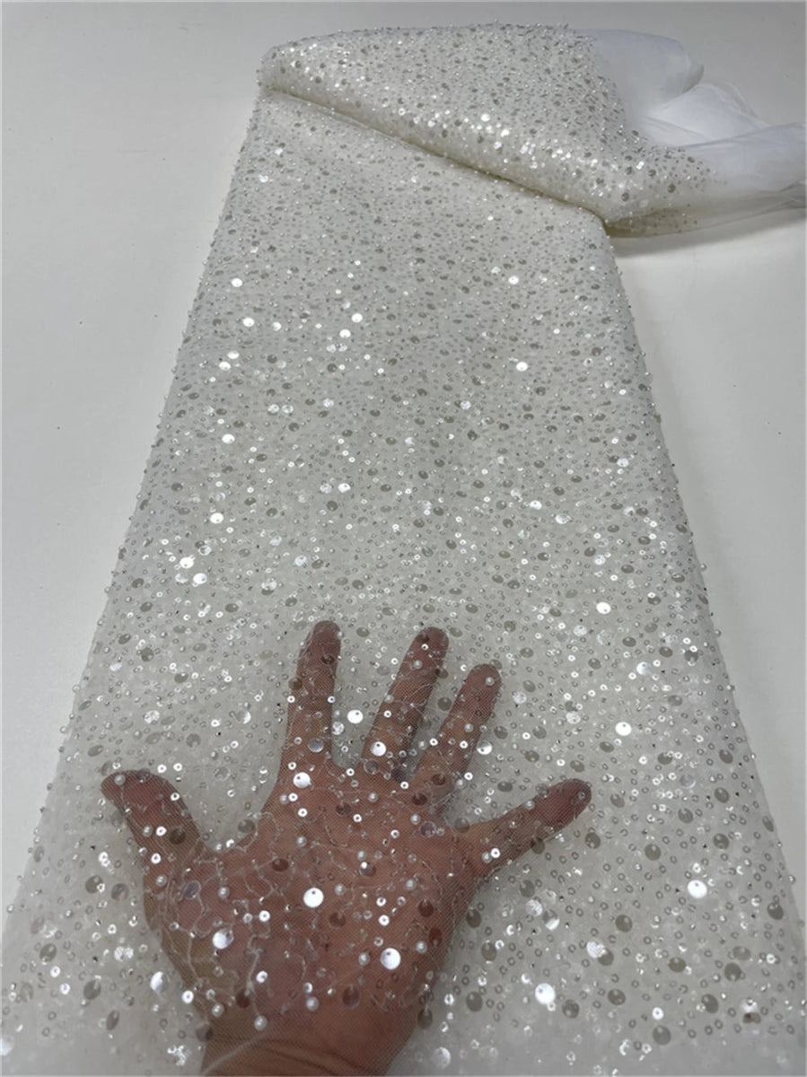 Elegant Lace Fabric – French Tulle Net with Sequins for Bridal and Special Occasion Gowns - Free Delivery Worldwide only at Flexi Africa