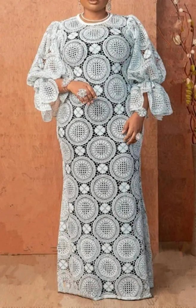 Elegant White African Dresses for Women - Hollow Out Fashion Abayas, Dashiki Robe, Long Maxi Kaftan - Free Delivery Worldwide only at Flexi Africa