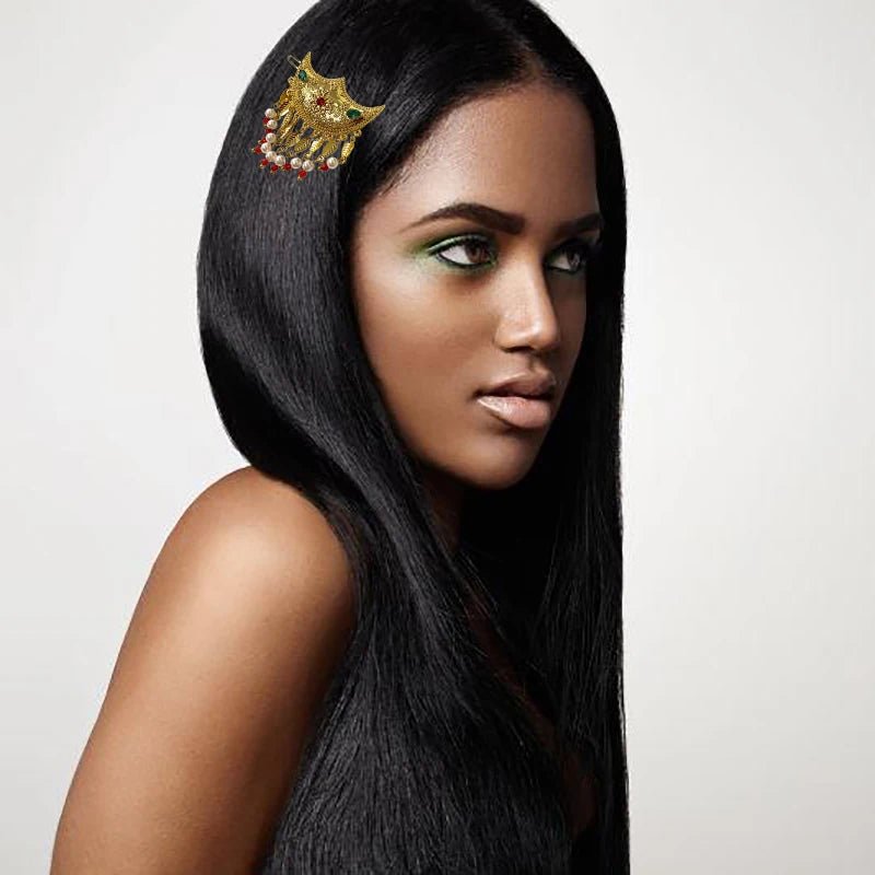 Emerald Ethiopian Hair Clip: Elegant Hbanasha Hairpin for Brides - Perfect Wedding Gift - Free Delivery Worldwide only at Flexi Africa