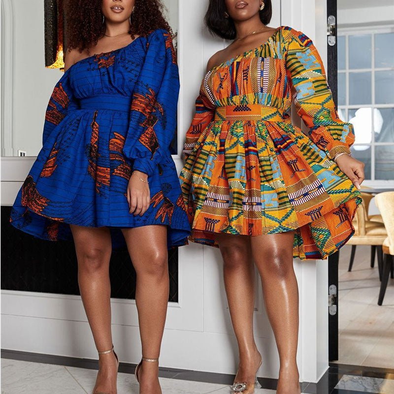 Exotic Allure: African Tribal Print Off-Shoulder Mini Dress - Unleash Your Inner Goddess - Flexi Africa - Free Delivery