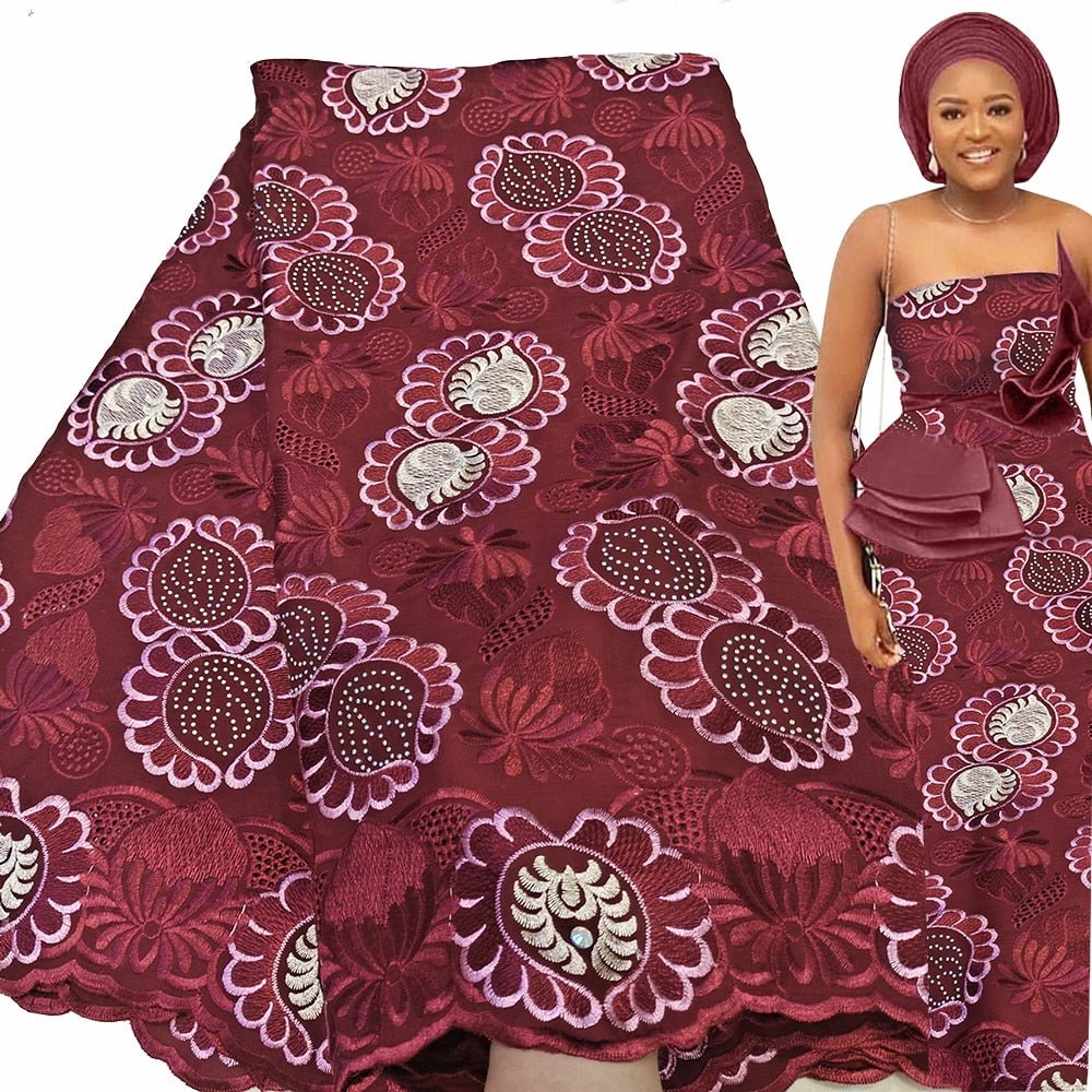 Exquisite Nigerian Party Stone Embroidery Gown: Fashion's 100% Cotton Voile Lace Fabric 2.5 Yards - Flexi Africa