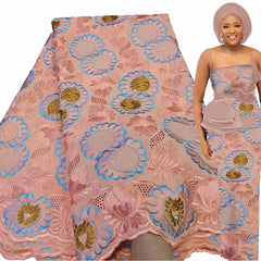 Exquisite Nigerian Party Stone Embroidery Gown: Fashion's 100% Cotton Voile Lace Fabric 2.5 Yards - Flexi Africa