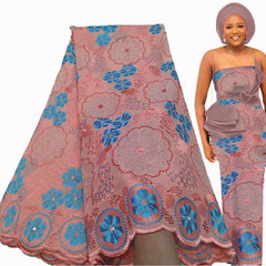 Exquisite Nigerian Party Stone Embroidery Gown: Fashion's 100% Cotton Voile Lace Fabric 2.5 Yards - Flexi Africa