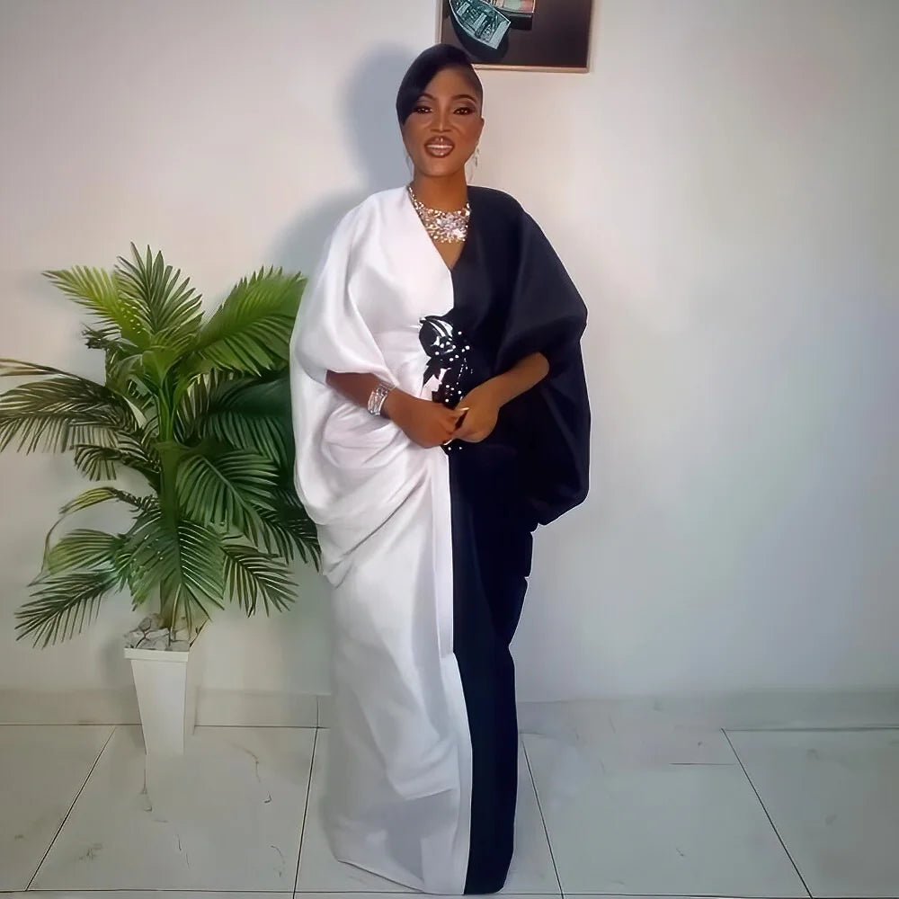 Fashion boubou africain femme Color blocking african dress Embroidery decoration africa clothing - Free Delivery Worldwide only at Flexi Africa