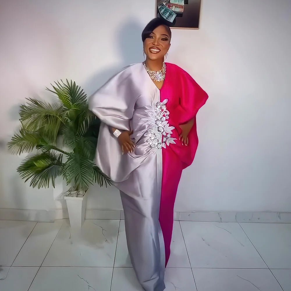 Fashion boubou africain femme Color blocking african dress Embroidery decoration africa clothing - Free Delivery Worldwide only at Flexi Africa