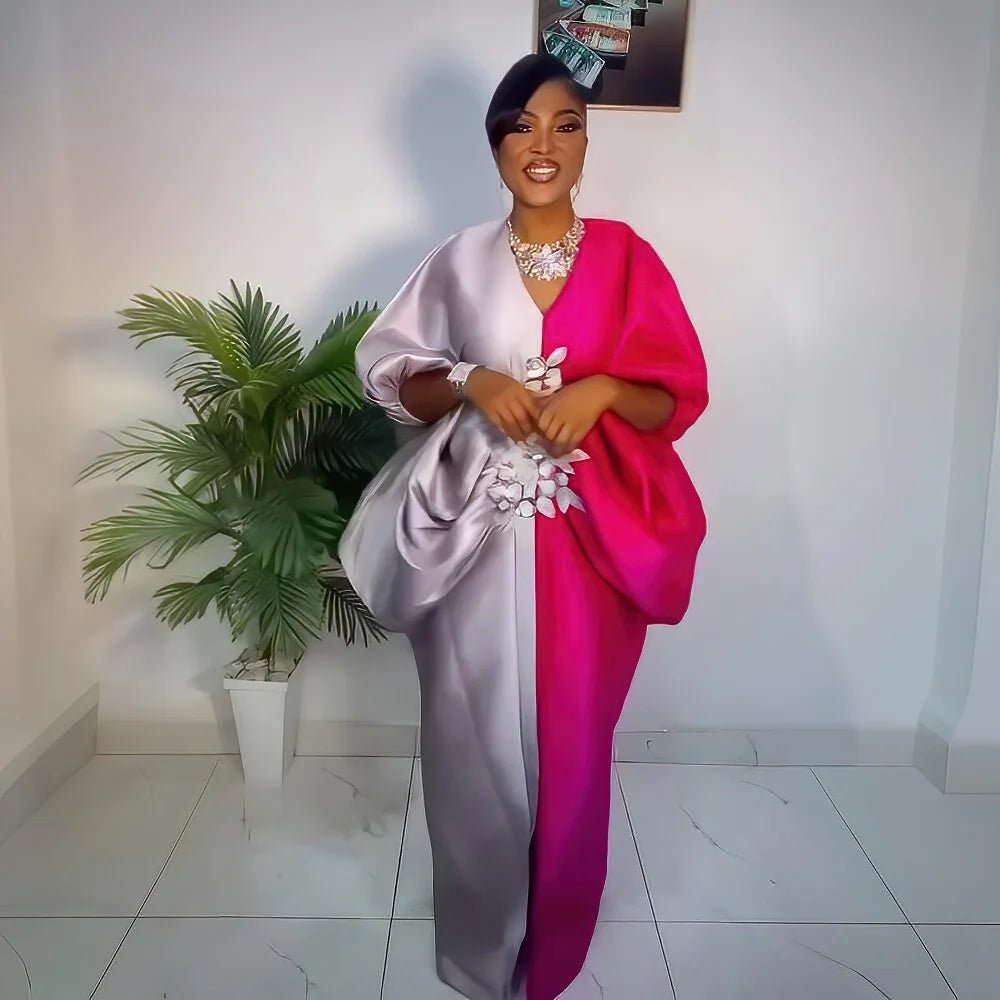 Fashion boubou africain femme Color blocking african dress Embroidery decoration africa clothing - Free Delivery Worldwide only at Flexi Africa