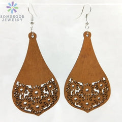 Fashion Laser-Cut Wooden African Map Drop Earrings: Traditional Ethnic Pendant Dangle Jewelry for Women - Flexi Africa