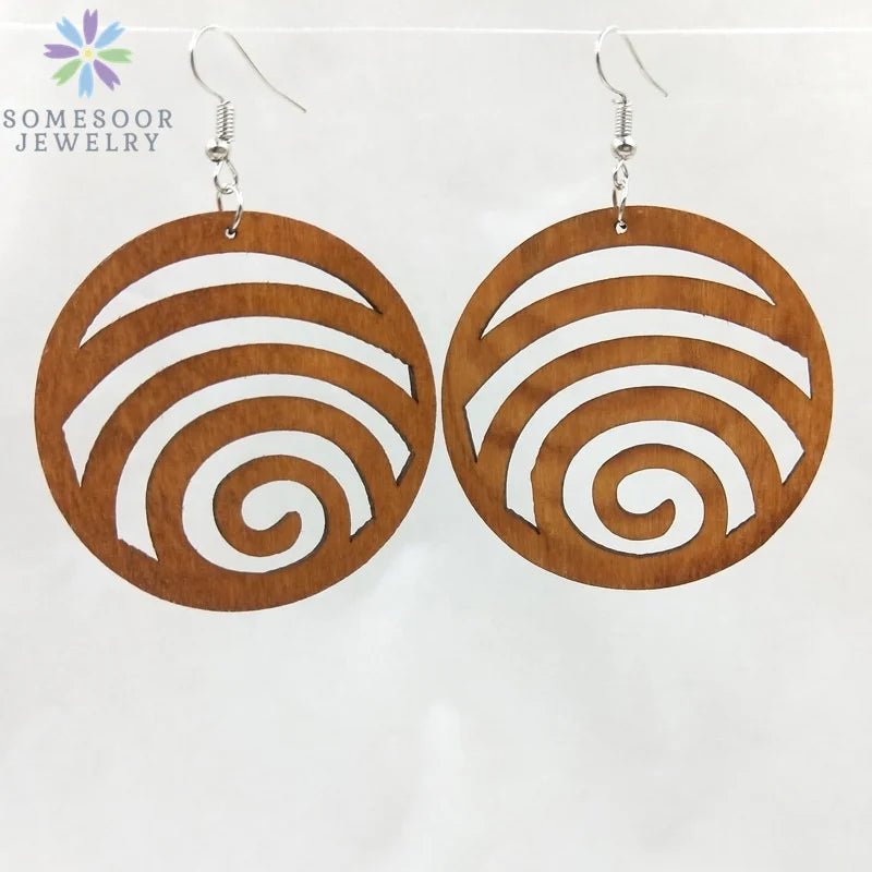 Fashion Laser-Cut Wooden African Map Drop Earrings: Traditional Ethnic Pendant Dangle Jewelry for Women - Flexi Africa