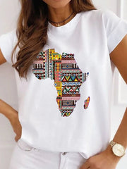 Fresh African Women's Casual Short Sleeve T-shirt: Loose-Fit O-neck White Tee - Flexi Africa - www.flexiafrica.com FREE POST