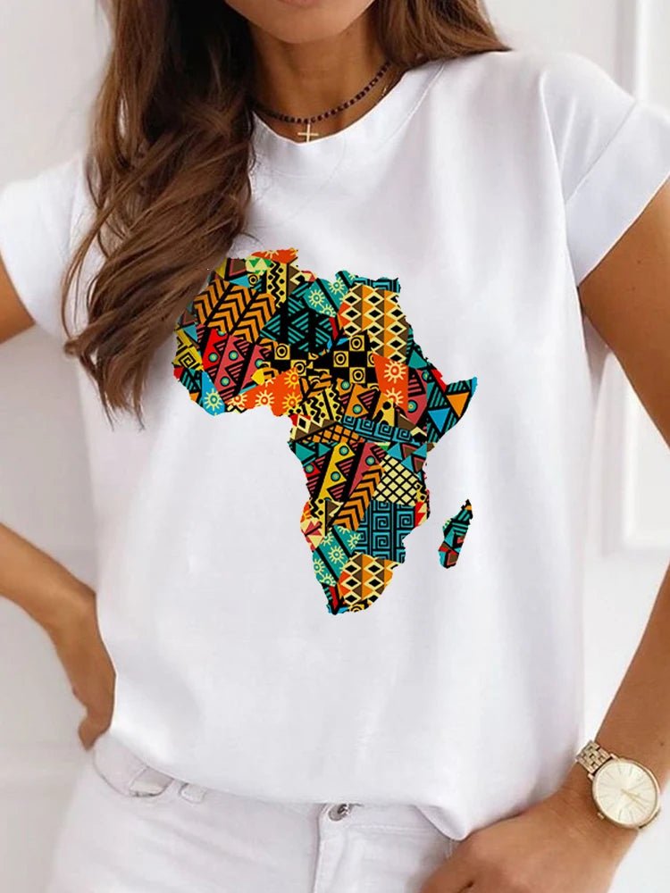 Fresh African Women's Casual Short Sleeve T-shirt: Loose-Fit O-neck White Tee - Flexi Africa - Flexi Africa offers Free Delivery Worldwide - Vibrant African traditional clothing showcasing bold prints and intricate designs