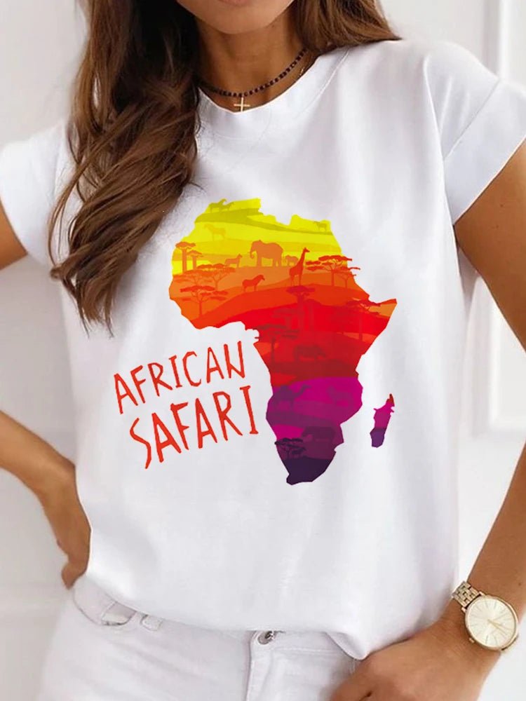 Fresh African Women's Casual Short Sleeve T-shirt: Loose-Fit O-neck White Tee - Flexi Africa - Flexi Africa offers Free Delivery Worldwide - Vibrant African traditional clothing showcasing bold prints and intricate designs