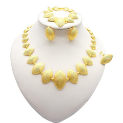 Gold Necklace Set for Women: Ideal for Nigerian African Weddings Complete with Earrings Rings - Flexi Africa