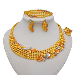 Gold Necklace Set for Women: Ideal for Nigerian African Weddings Complete with Earrings Rings - Flexi Africa