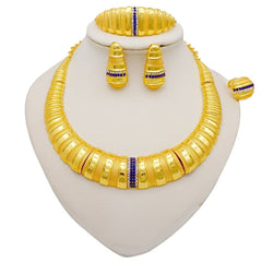 Gold Necklace Set for Women: Ideal for Nigerian African Weddings Complete with Earrings Rings - Flexi Africa