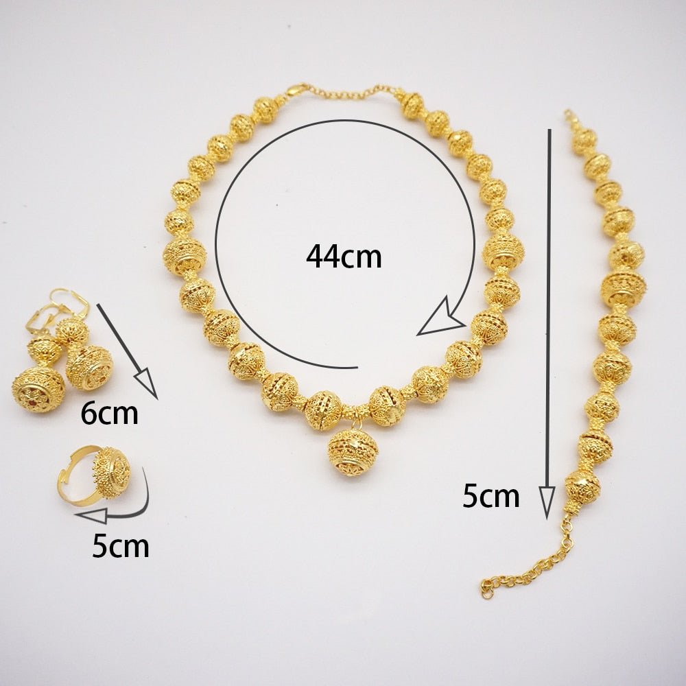 Gold Necklace Set for Women: Ideal for Nigerian African Weddings Complete with Earrings Rings - Flexi Africa