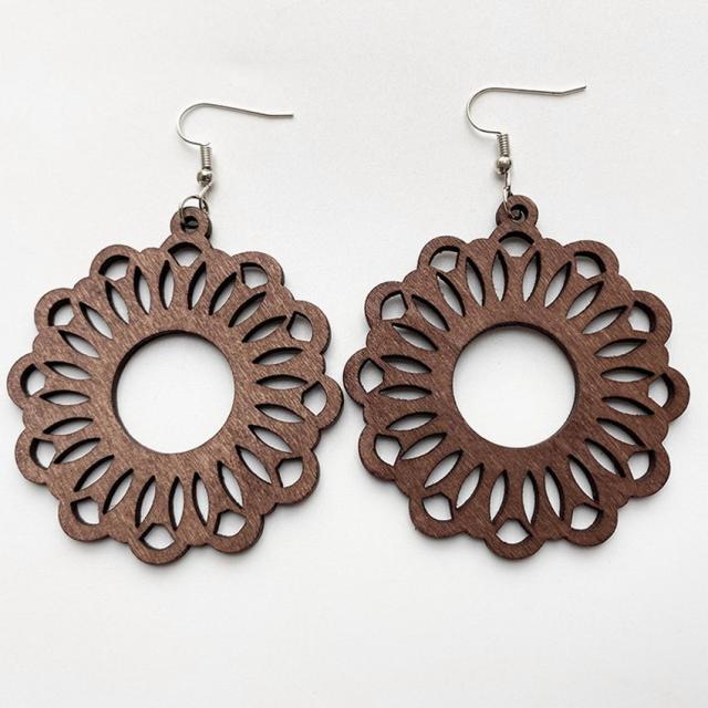 Handmade Zinc Alloy Geometric Wood Earrings - Trendy African Jewelry for Women - Flexi Africa - Flexi Africa offers Free Delivery Worldwide - Vibrant African traditional clothing showcasing bold prints and intricate designs