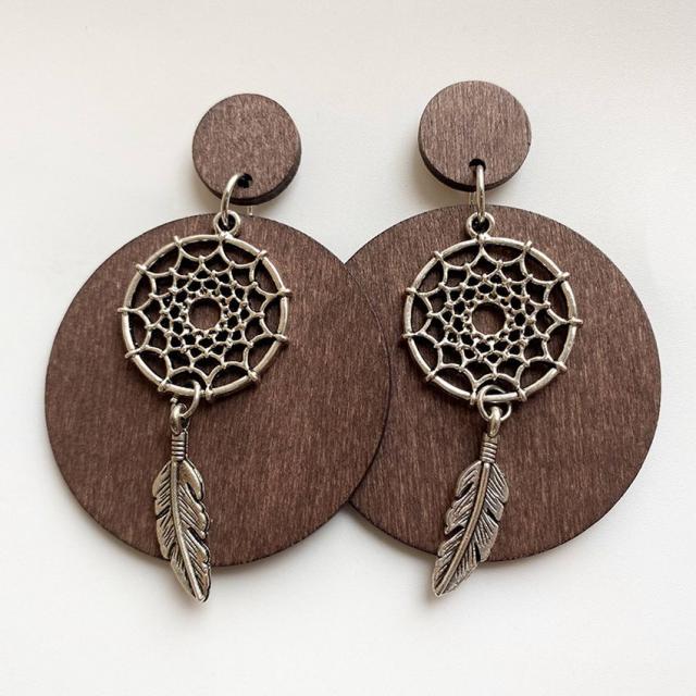 Handmade Zinc Alloy Geometric Wood Earrings - Trendy African Jewelry for Women - Flexi Africa - Flexi Africa offers Free Delivery Worldwide - Vibrant African traditional clothing showcasing bold prints and intricate designs