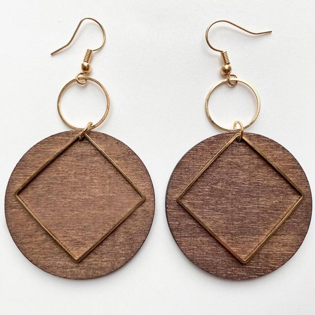 Handmade Zinc Alloy Geometric Wood Earrings - Trendy African Jewelry for Women - Flexi Africa - Flexi Africa offers Free Delivery Worldwide - Vibrant African traditional clothing showcasing bold prints and intricate designs