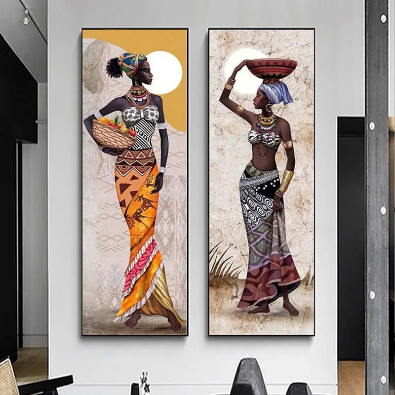 Large Size Portrait African Women Canvas Painting Hanging Posters and Prints Wall Art Pictures Living Room Home Decor (No Frame) - Flexi Africa - Flexi Africa offers Free Delivery Worldwide - Vibrant African traditional clothing showcasing bold prints and intricate designs