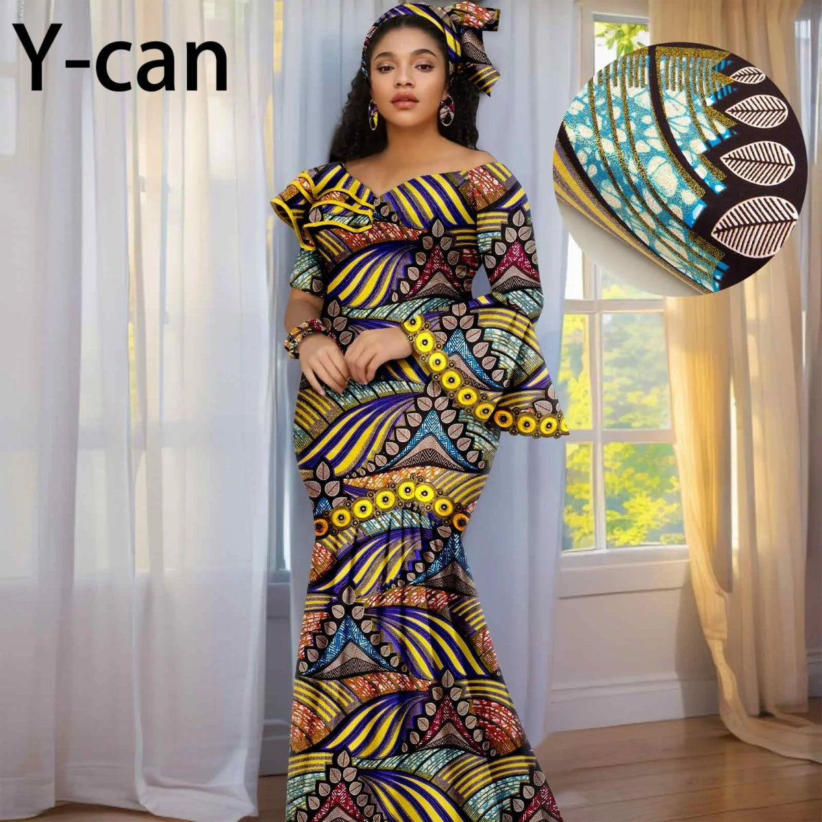 Luxury African Ankara Print Dress – Elegant Slim Fit Gown for Women’s Birthday, Wedding, and Party Events - Free Delivery Worldwide only at Flexi Africa