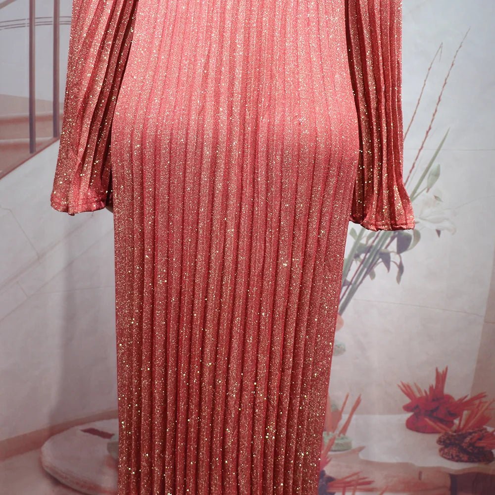 Luxury African Boubou Dress for Women – Classical Elegance Rhodochrosite Design with Folded Pleats - Free Delivery Worldwide only at Flexi Africa